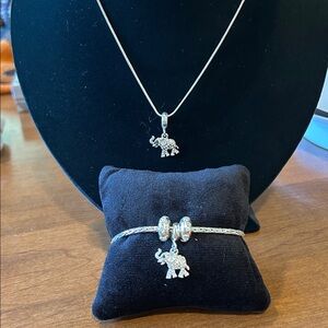 Elegant Silver Elephant Pendant Necklace and Bracelet set